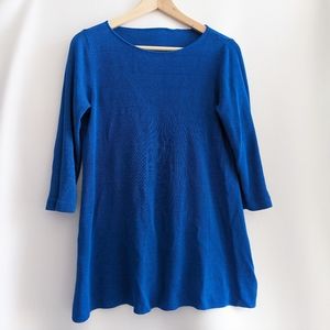 Eileen Fisher Organic Linen Blend Blue Knit Sweater 3/4 Sleeves Flare Base